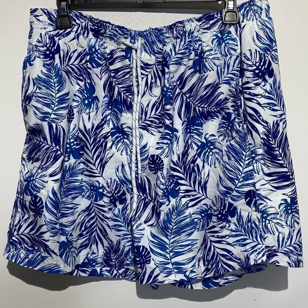 BOCA Classics Men's Blue White Palm Print Mesh‎ Lined Swim Trunks Medium